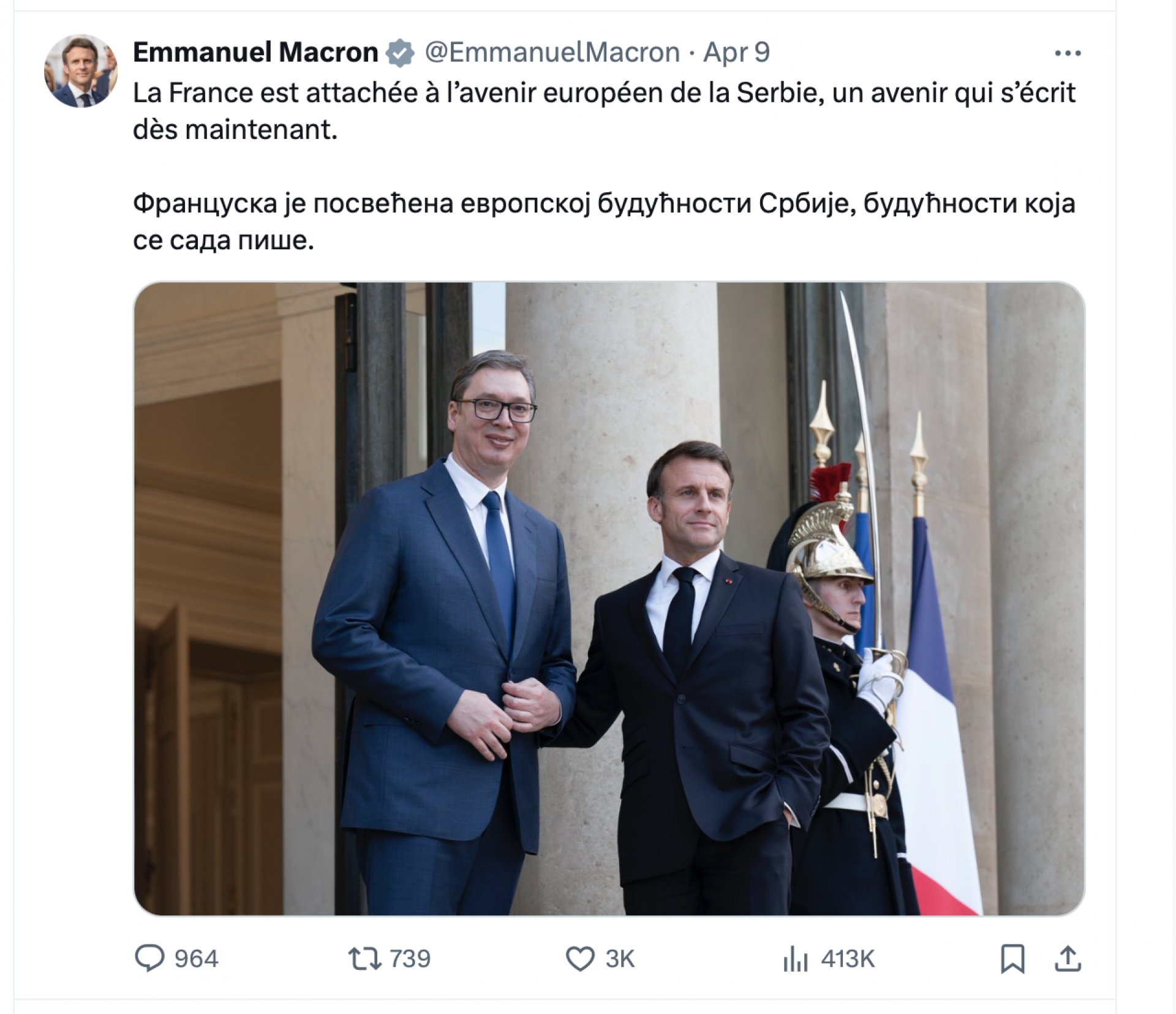 Poruka francuskog predsjednika Macrona Vučiću